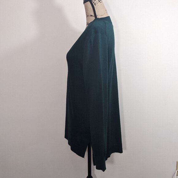 NWT Cable & Gauge Womens V-Neck Long Sleeve Sweater Pullover Green Hi Lo L - Picture 3 of 8